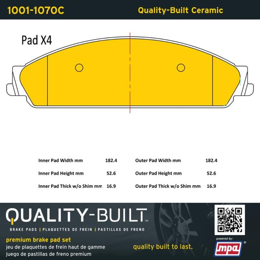 MPA 1001-1070C Quality-Built Premium Ceramic Brake Pads w/ Hardware