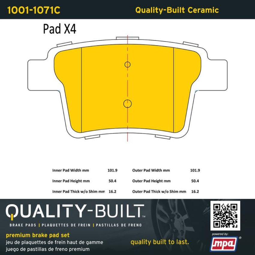 MPA 1001-1071C Quality-Built Premium Ceramic Brake Pads w/ Hardware