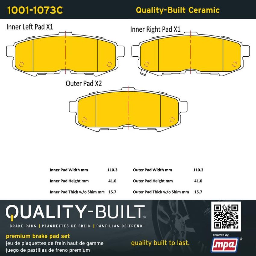 MPA 1001-1073C Quality-Built Premium Ceramic Brake Pads w/ Hardware