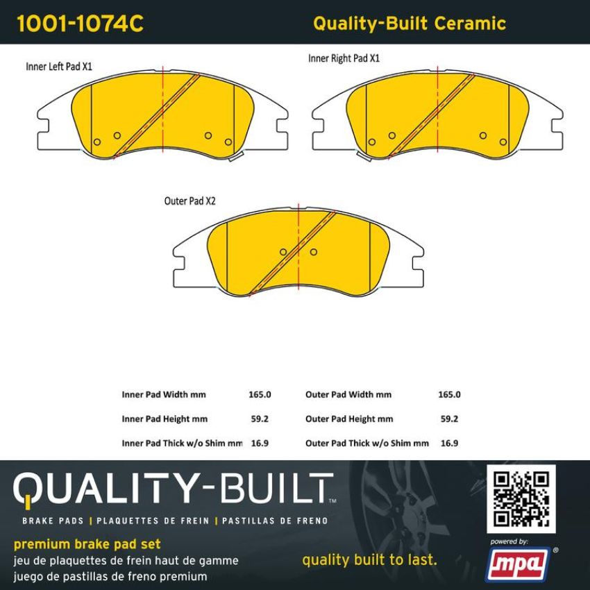 MPA 1001-1074C Quality-Built Premium Ceramic Brake Pads w/ Hardware