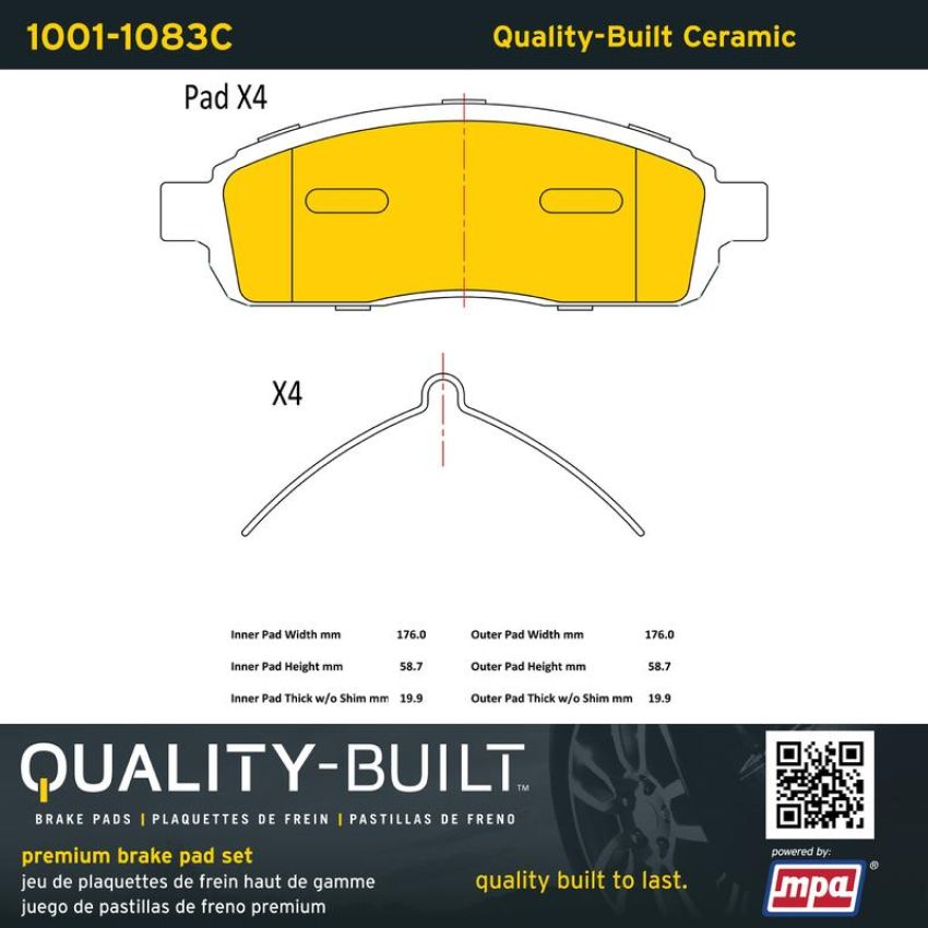 MPA 1001-1083C Quality-Built Premium Ceramic Brake Pads w/ Hardware