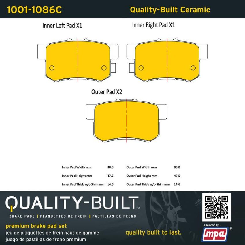 MPA 1001-1086C Quality-Built Premium Ceramic Brake Pads w/ Hardware