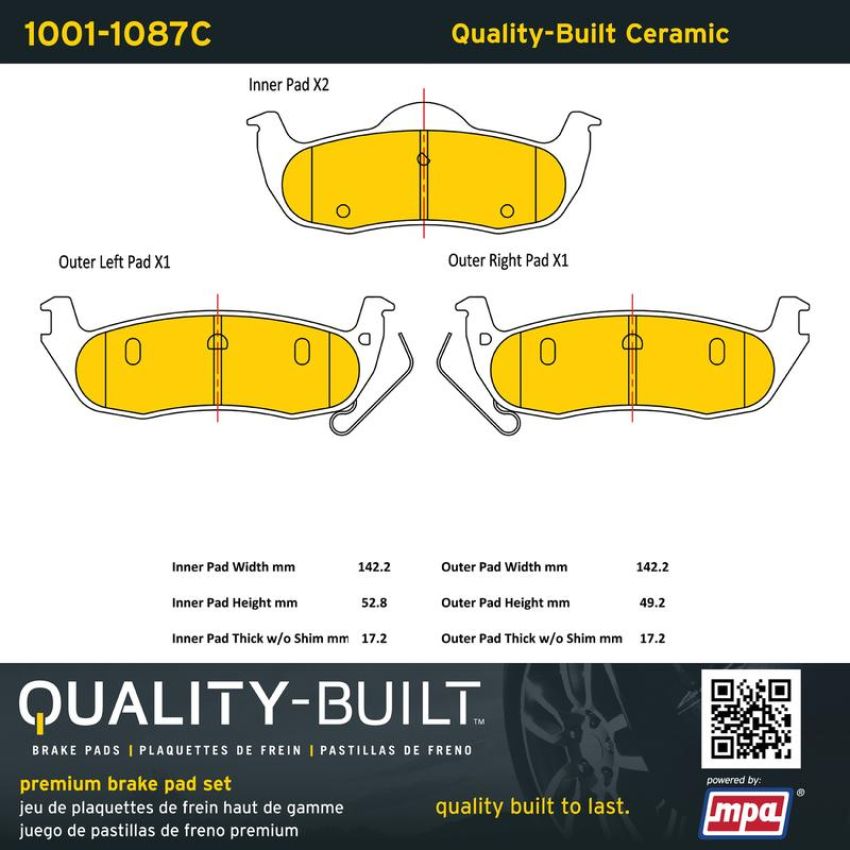 MPA 1001-1087C Quality-Built Premium Ceramic Brake Pads w/ Hardware
