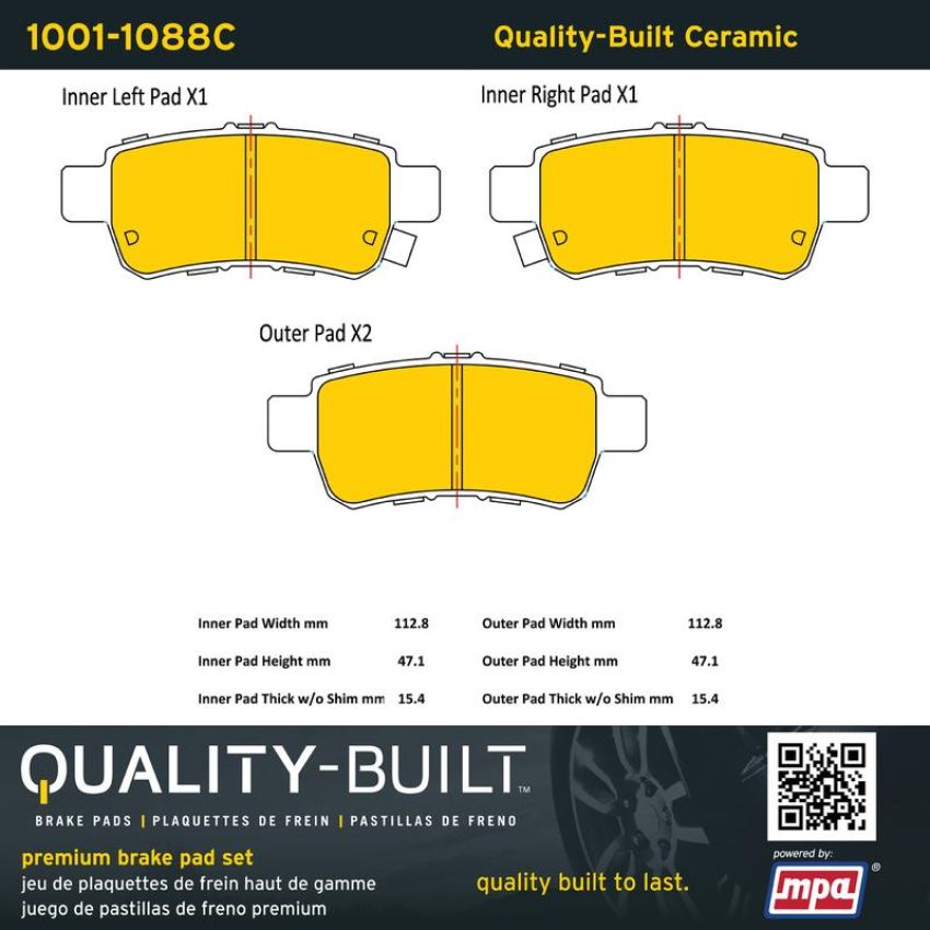 MPA 1001-1088C Quality-Built Premium Ceramic Brake Pads w/ Hardware