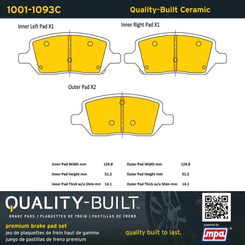 MPA 1001-1093C Quality-Built Premium Ceramic Brake Pads w/ Hardware
