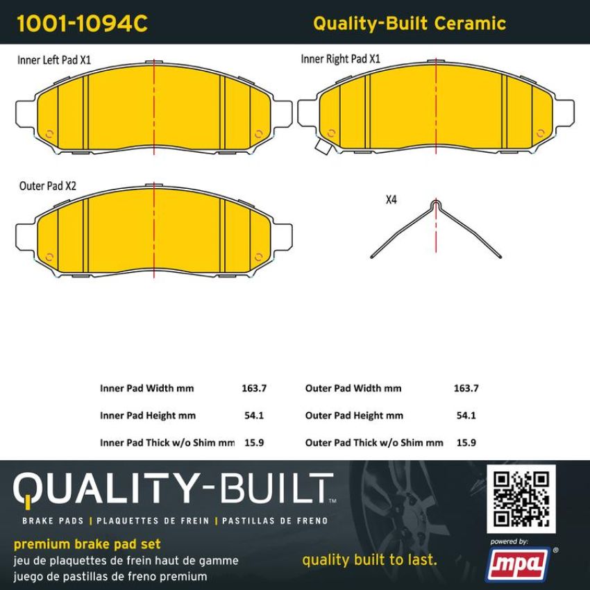 MPA 1001-1094C Quality-Built Premium Ceramic Brake Pads w/ Hardware
