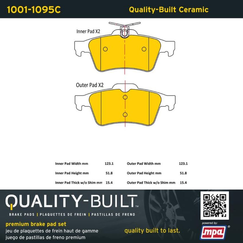 MPA 1001-1095C Quality-Built Premium Ceramic Brake Pads w/ Hardware