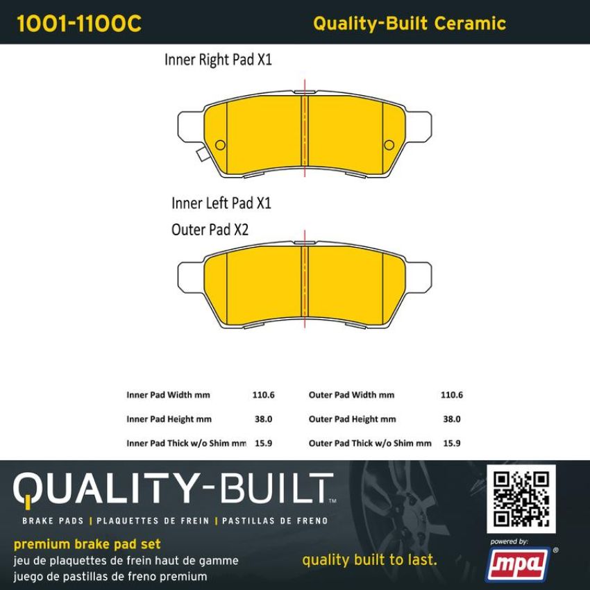 MPA 1001-1100C Quality-Built Premium Ceramic Brake Pads w/ Hardware