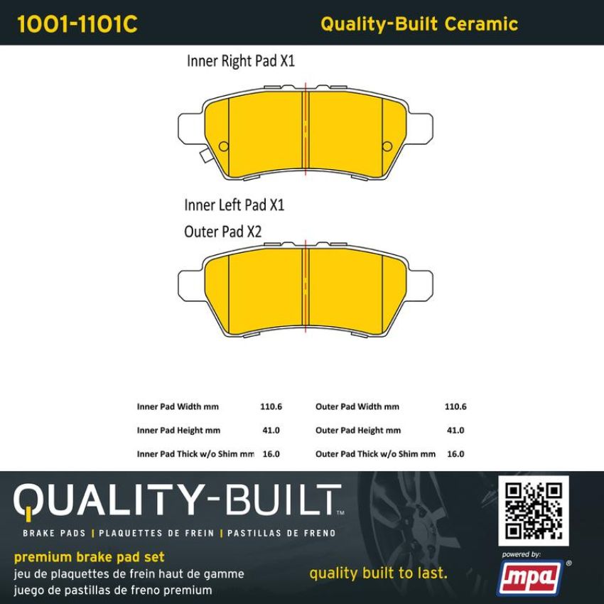 MPA 1001-1101C Quality-Built Premium Ceramic Brake Pads w/ Hardware