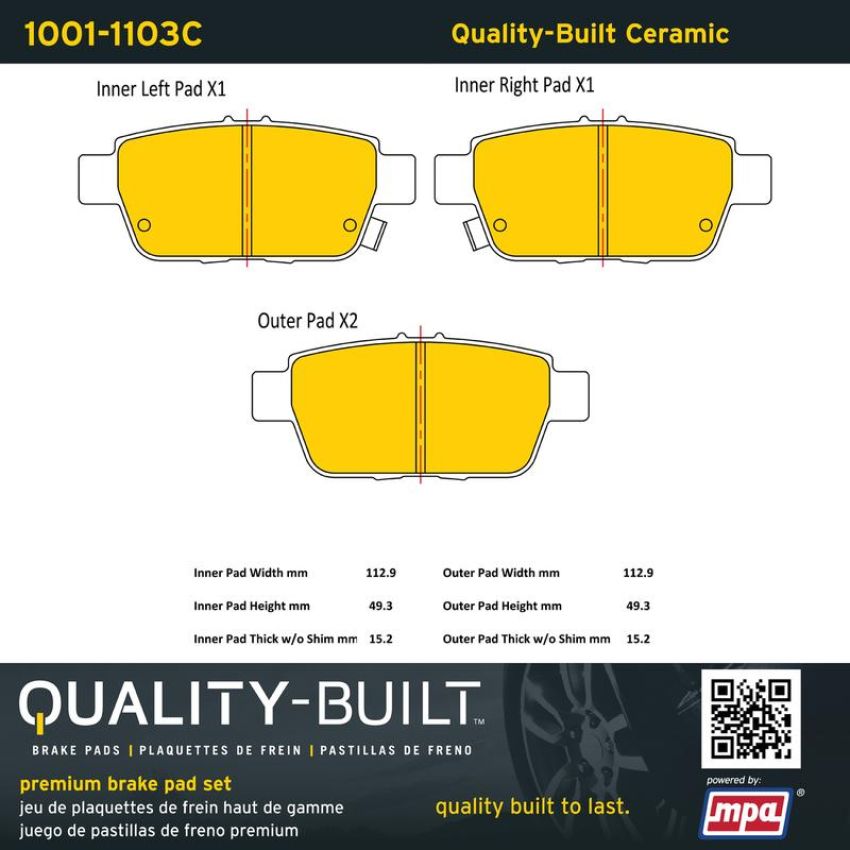 MPA 1001-1103C Quality-Built Premium Ceramic Brake Pads w/ Hardware