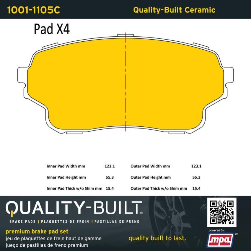 MPA 1001-1105C Quality-Built Premium Ceramic Brake Pads w/ Hardware