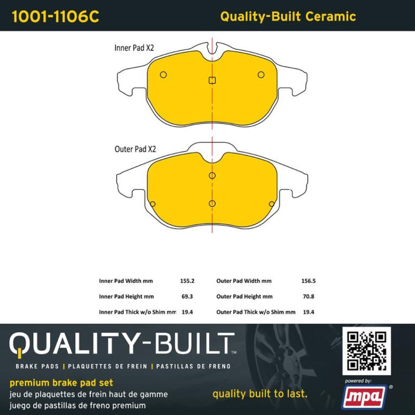 MPA 1001-1106C Quality-Built Premium Ceramic Brake Pads w/ Hardware