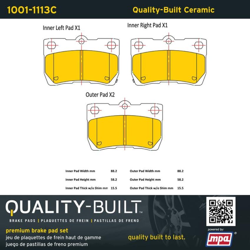 MPA 1001-1113C Quality-Built Premium Ceramic Brake Pads w/ Hardware