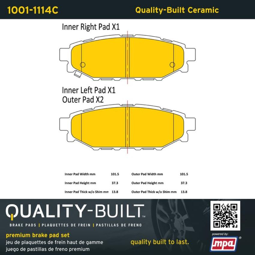 MPA 1001-1114C Quality-Built Premium Ceramic Brake Pads w/ Hardware