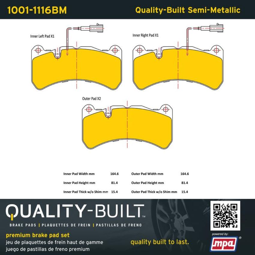 MPA 1001-1116BM Quality-Built Premium Semi-Metallic Brake Pads