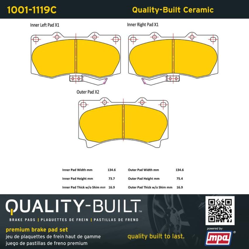 MPA 1001-1119C Quality-Built Premium Ceramic Brake Pads w/ Hardware