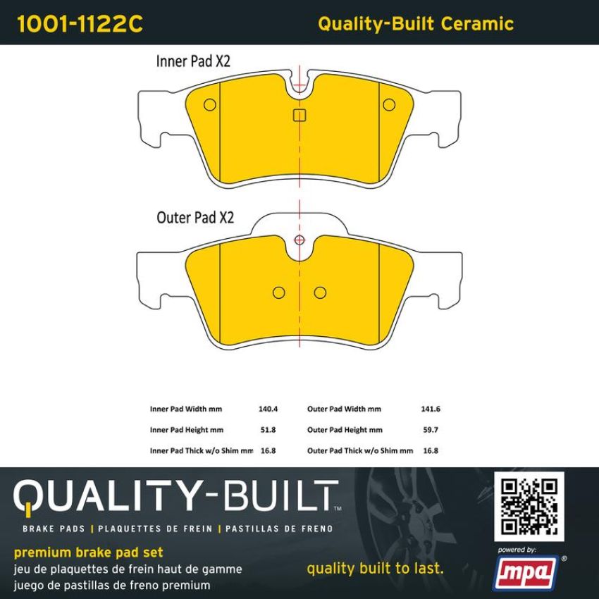 MPA 1001-1122C Quality-Built Premium Ceramic Brake Pads w/ Hardware