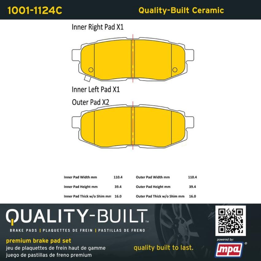 MPA 1001-1124C Quality-Built Premium Ceramic Brake Pads w/ Hardware