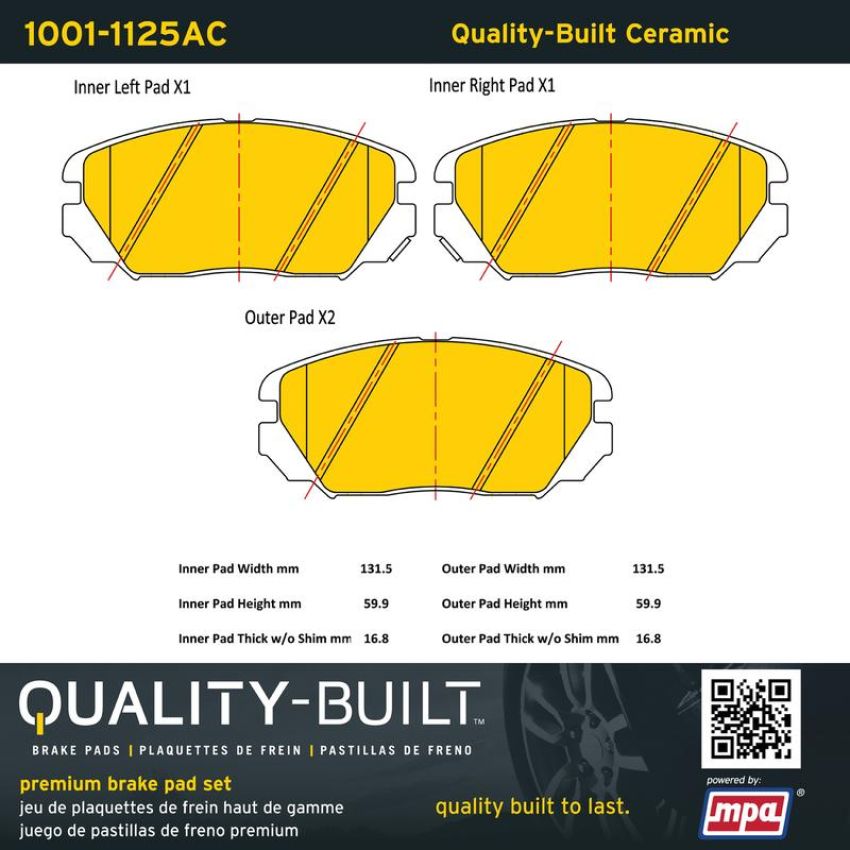 MPA 1001-1125AC Quality-Built Premium Ceramic Brake Pads w/ Hardware