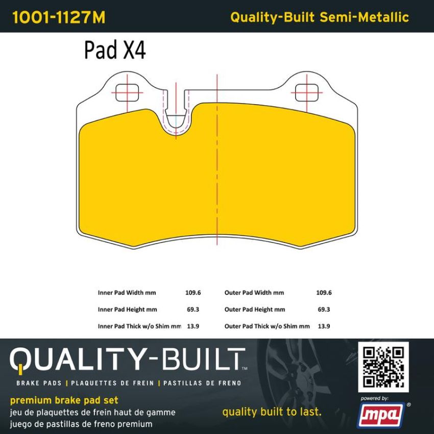 MPA 1001-1127M Quality-Built Premium Semi-Metallic Brake Pads