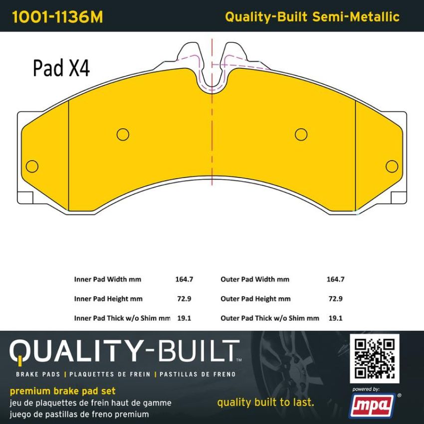 MPA 1001-1136M Quality-Built Premium Semi-Metallic Brake Pads