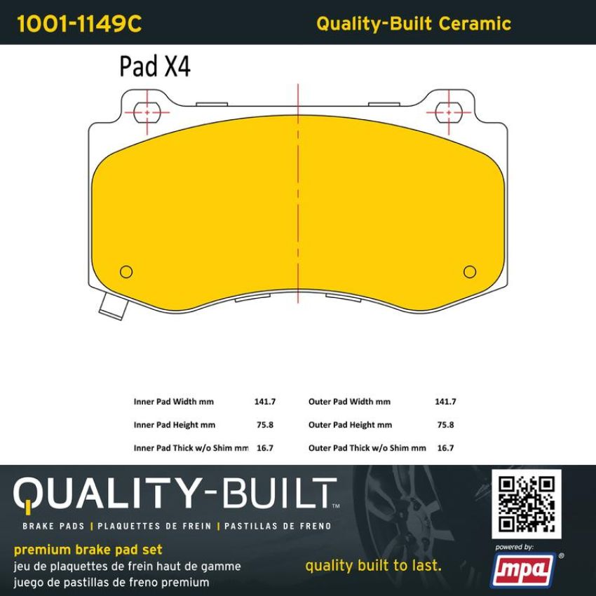 MPA 1001-1149C Quality-Built Premium Ceramic Brake Pads w/ Hardware