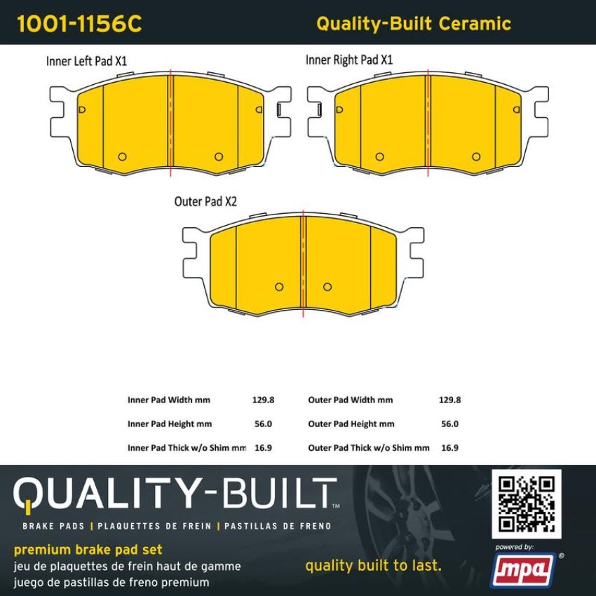 MPA 1001-1156C Quality-Built Premium Ceramic Brake Pads w/ Hardware