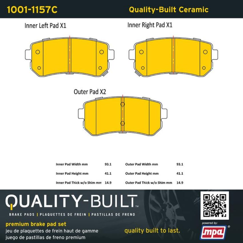 MPA 1001-1157C Quality-Built Premium Ceramic Brake Pads w/ Hardware