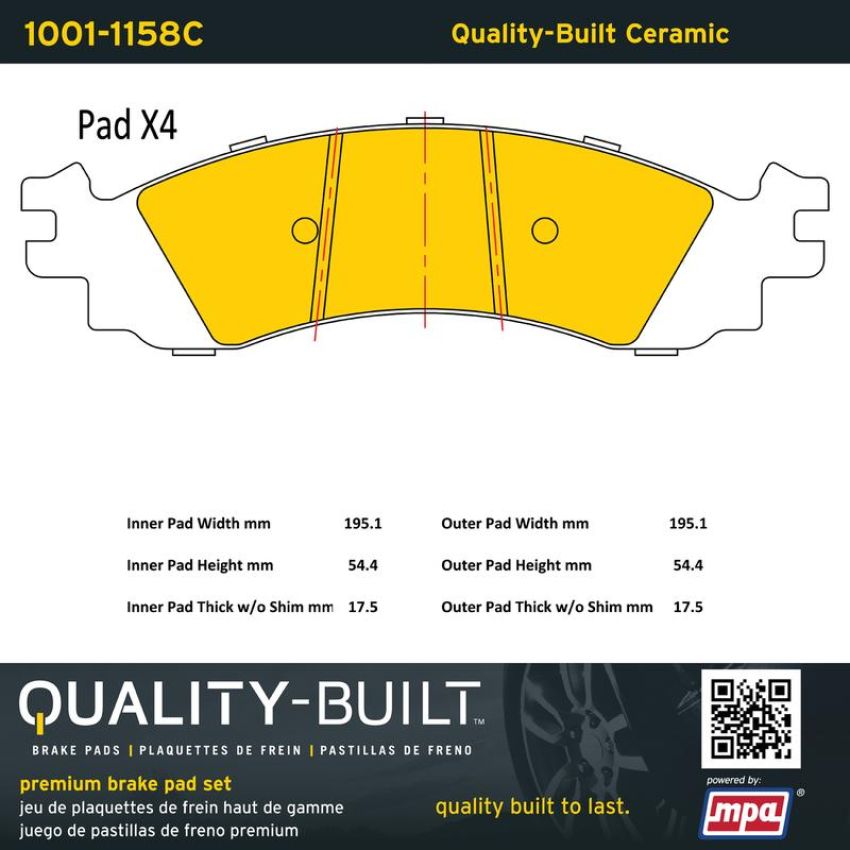 MPA 1001-1158C Quality-Built Premium Ceramic Brake Pads w/ Hardware