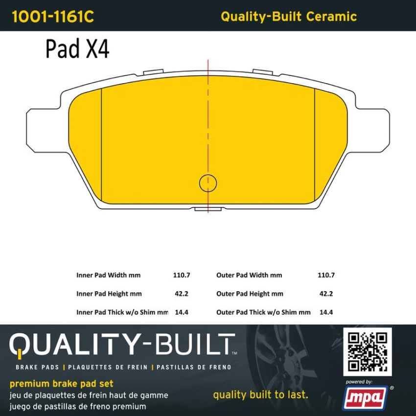 MPA 1001-1161C Quality-Built Premium Ceramic Brake Pads w/ Hardware