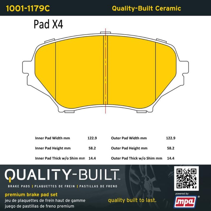 MPA 1001-1179C Quality-Built Premium Ceramic Brake Pads w/ Hardware