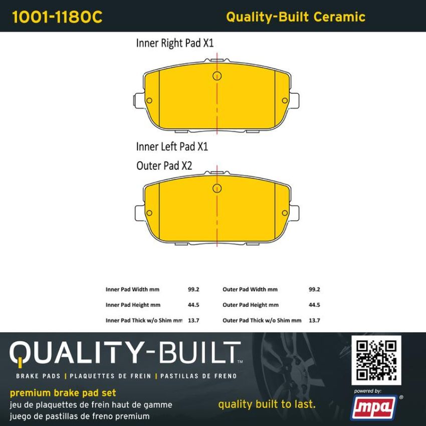 MPA 1001-1180C Quality-Built Premium Ceramic Brake Pads w/ Hardware