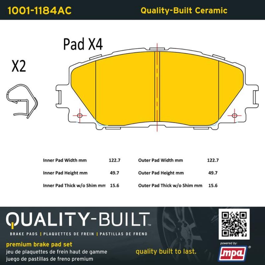 MPA 1001-1184AC Quality-Built Premium Ceramic Brake Pads w/ Hardware