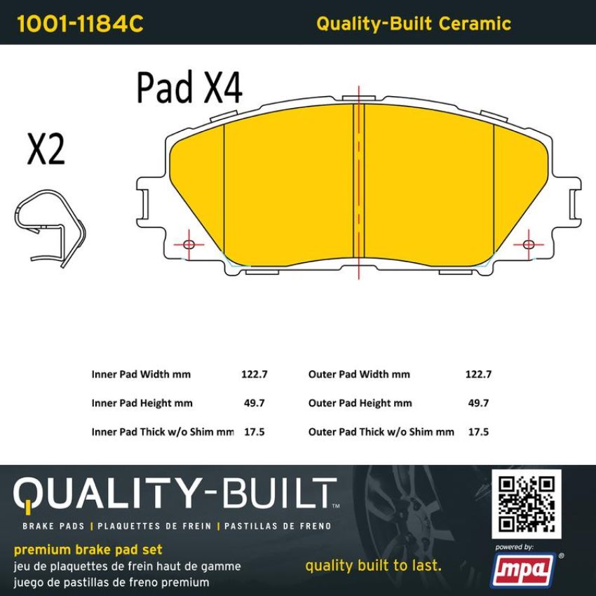 MPA 1001-1184C Quality-Built Premium Ceramic Brake Pads w/ Hardware