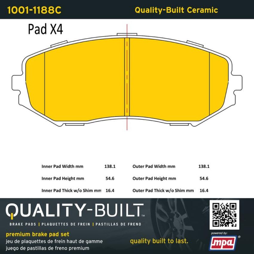 MPA 1001-1188C Quality-Built Premium Ceramic Brake Pads w/ Hardware