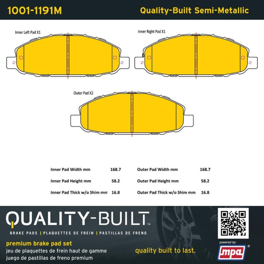 MPA 1001-1191M Quality-Built Premium Semi-Metallic Brake Pads