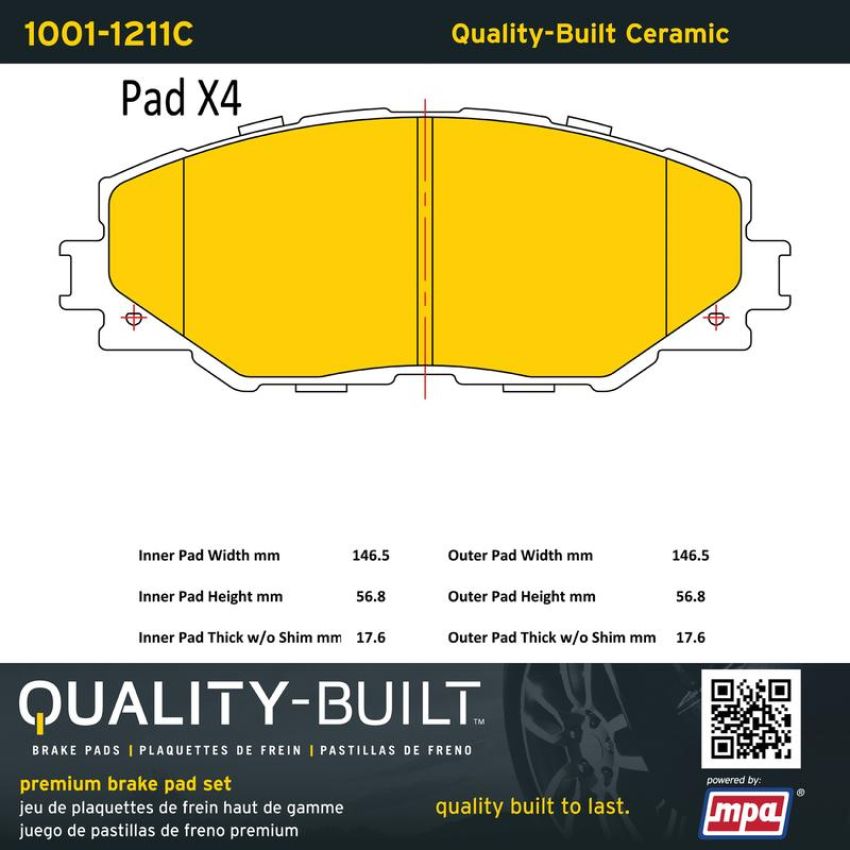 MPA 1001-1211C Quality-Built Premium Ceramic Brake Pads w/ Hardware