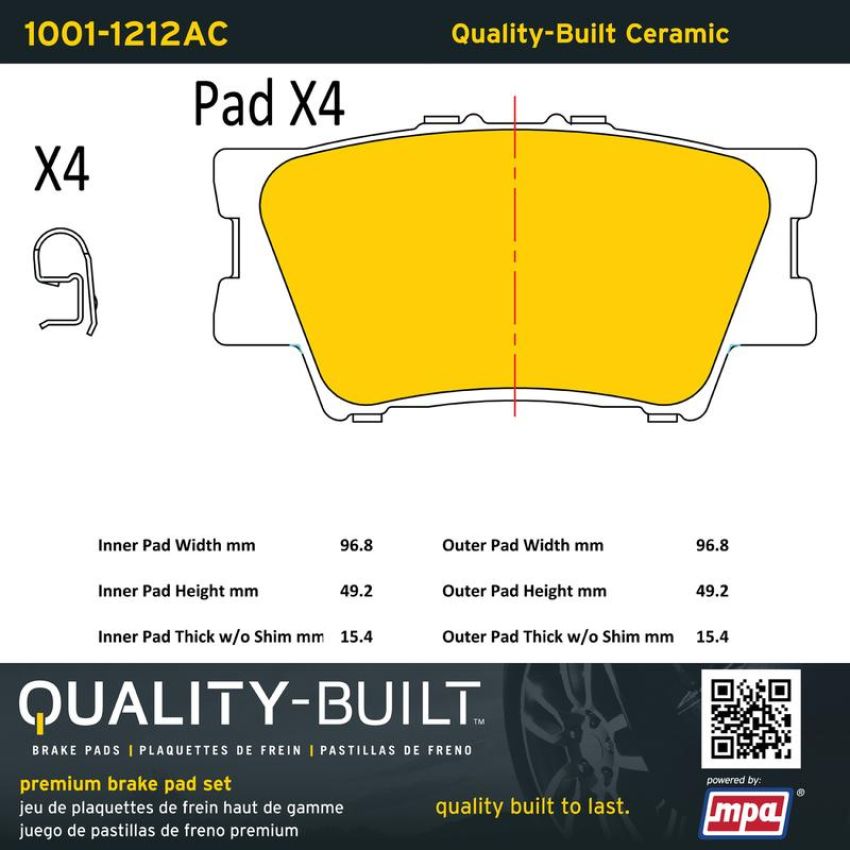 MPA 1001-1212AC Quality-Built Premium Ceramic Brake Pads w/ Hardware