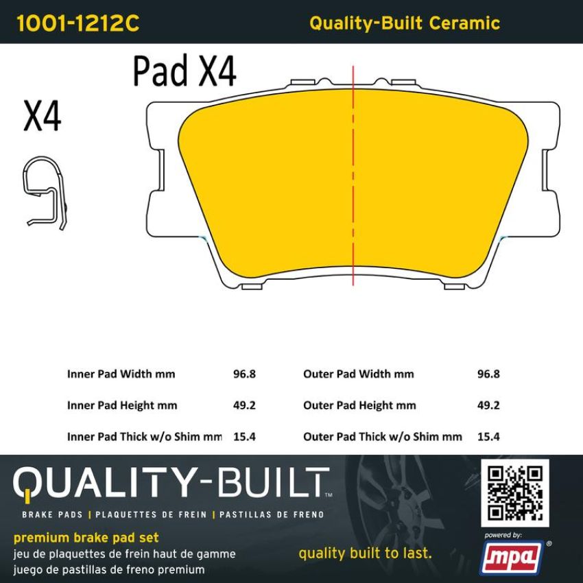 MPA 1001-1212C Quality-Built Premium Ceramic Brake Pads w/ Hardware