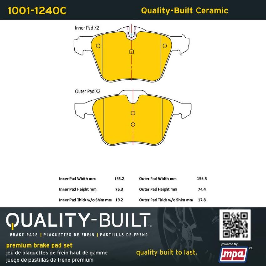 MPA 1001-1240C Quality-Built Premium Ceramic Brake Pads w/ Hardware