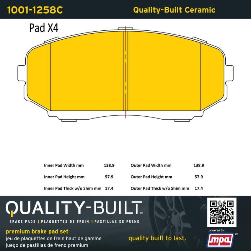 MPA 1001-1258C Quality-Built Premium Ceramic Brake Pads w/ Hardware