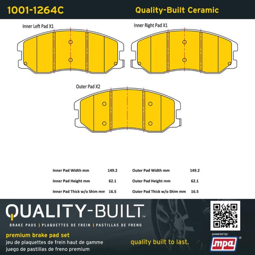 MPA 1001-1264C Quality-Built Premium Ceramic Brake Pads w/ Hardware