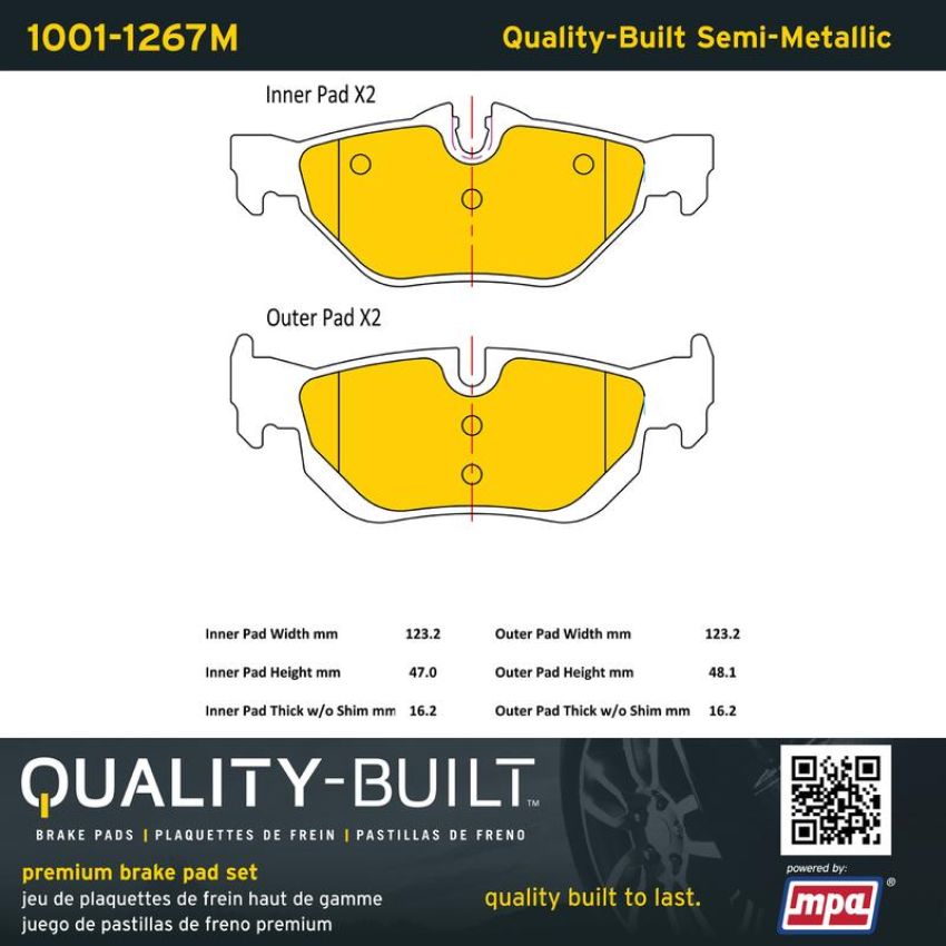 MPA 1001-1267M Quality-Built Premium Semi-Metallic Brake Pads w/ Hardware