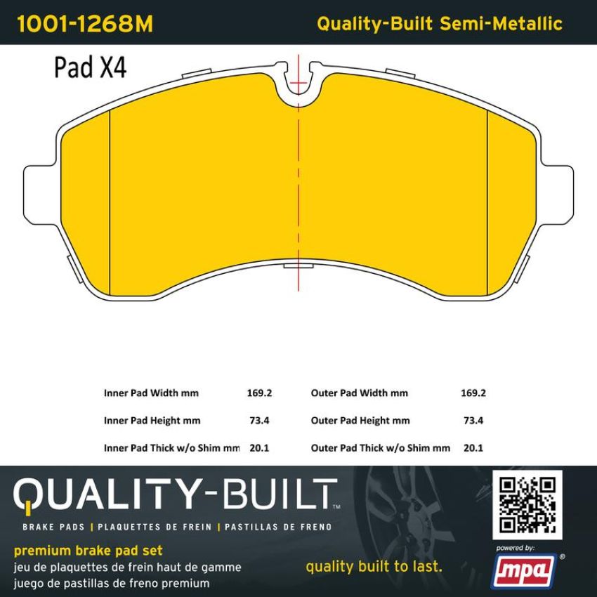 MPA 1001-1268M Quality-Built Premium Semi-Metallic Brake Pads w/ Hardware