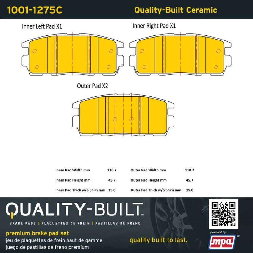 MPA 1001-1275C Quality-Built Premium Ceramic Brake Pads w/ Hardware