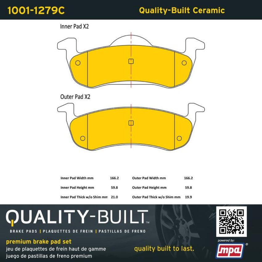 MPA 1001-1279C Quality-Built Premium Ceramic Brake Pads w/ Hardware