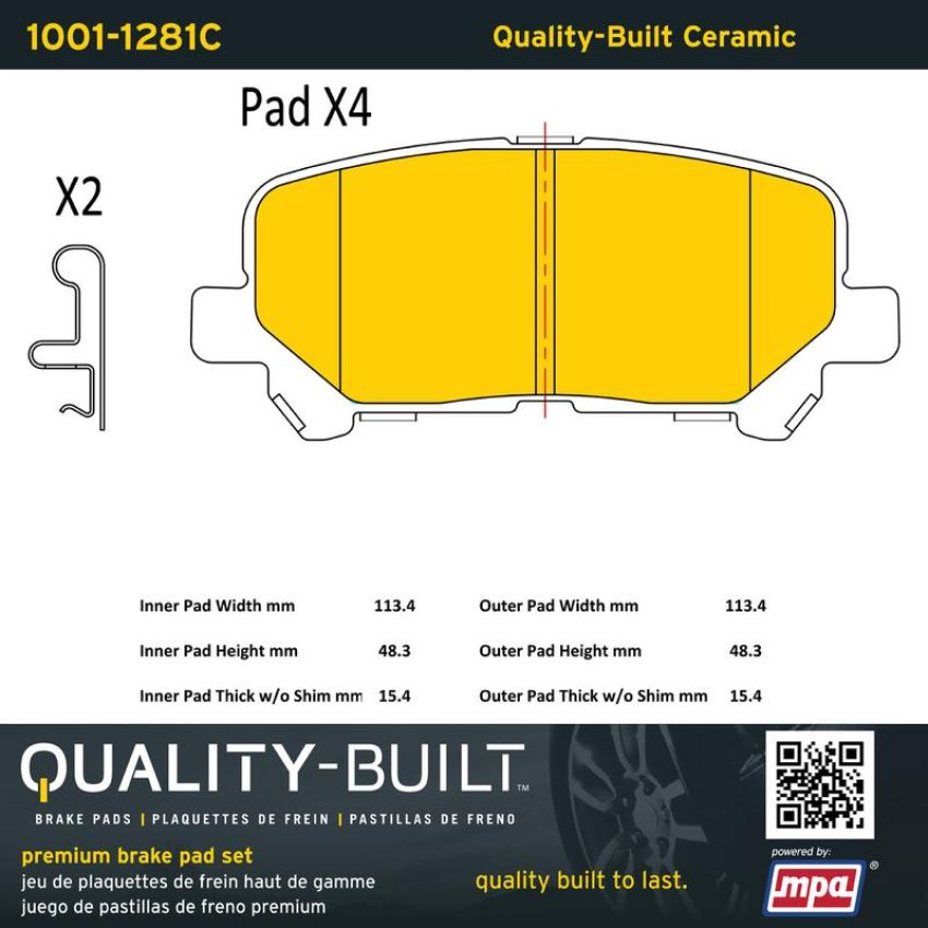 MPA 1001-1281C Quality-Built Premium Ceramic Brake Pads w/ Hardware