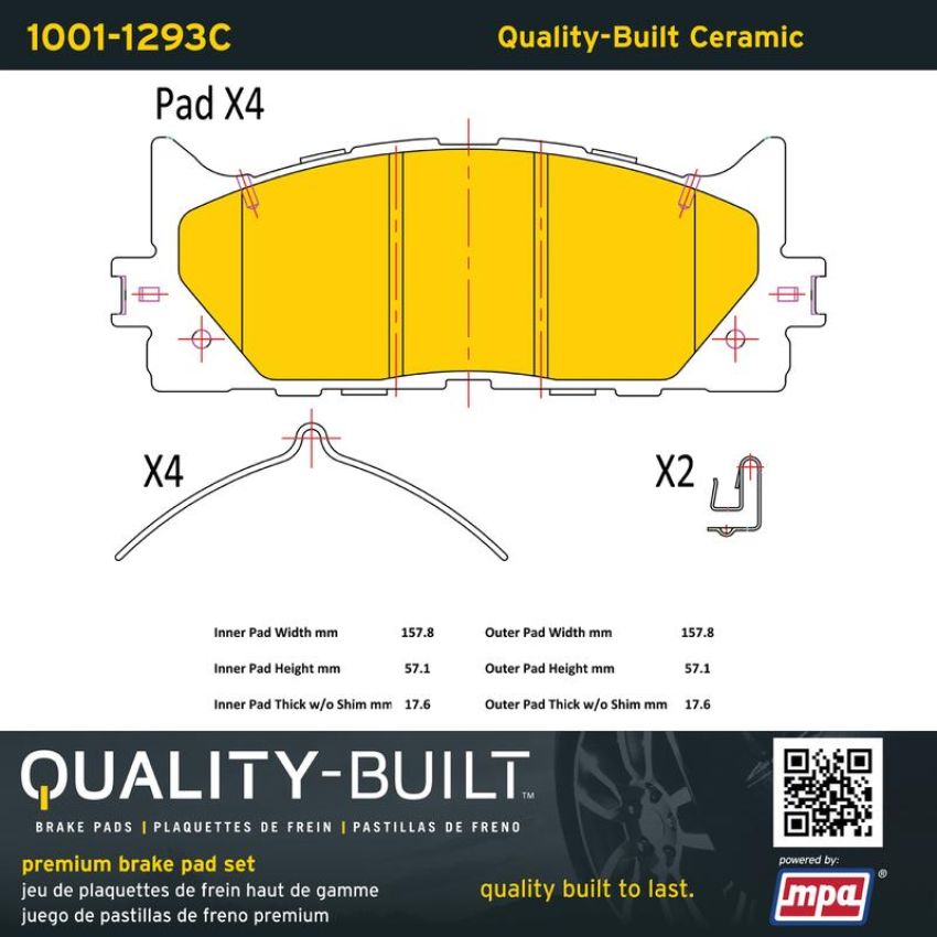 MPA 1001-1293C Quality-Built Premium Ceramic Brake Pads w/ Hardware