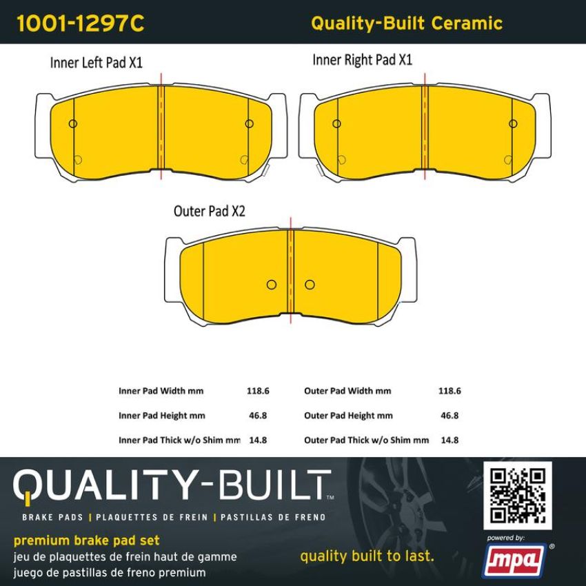 MPA 1001-1297C Quality-Built Premium Ceramic Brake Pads w/ Hardware