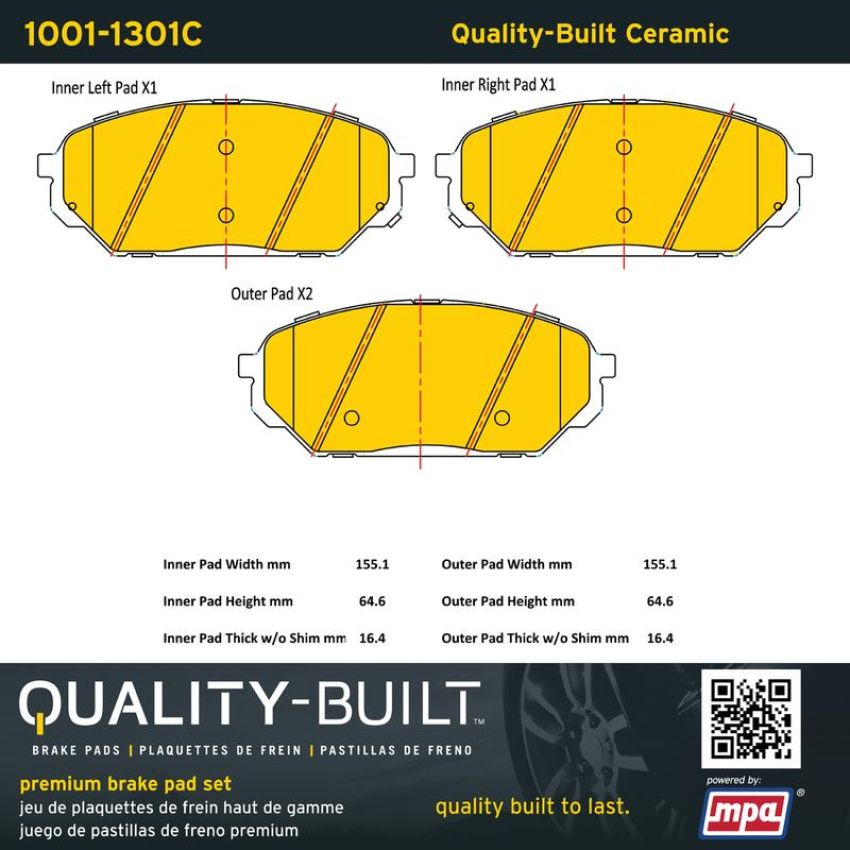 MPA 1001-1301C Quality-Built Premium Ceramic Brake Pads w/ Hardware